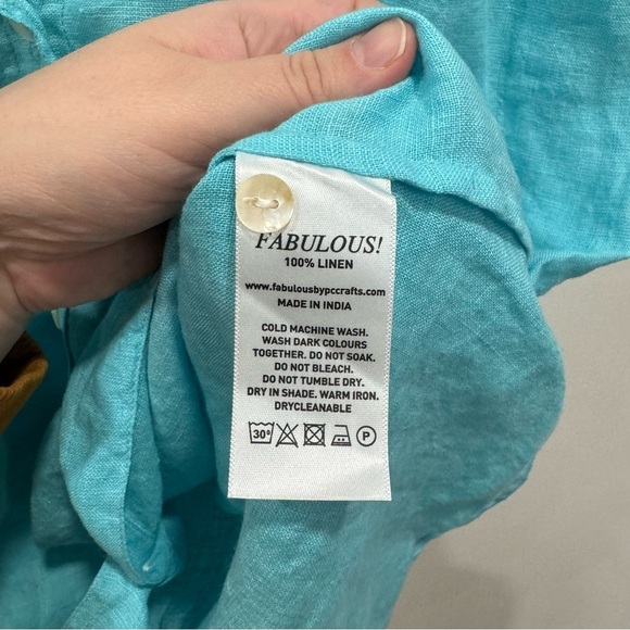 Fabulous! Light Blue Linen Loose Boxy Fit Shirt Medium Made In India - Picture 5 of 6